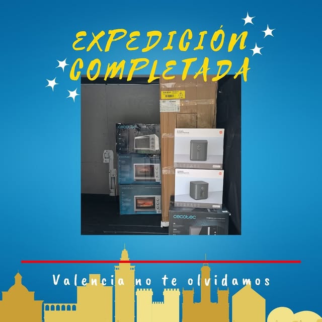 Cartel de Expedición Solidaria que documenta la entrega de electrodomésticos a afectados por la DANA